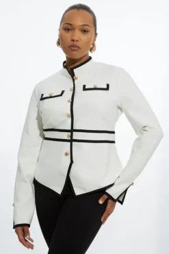 Karen Millen Plus Size Figure Form Bandage Contrast Piping Jacket mono Fashion
