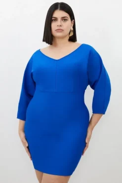 Karen Millen Plus Size Figure Form Bandage Banana Sleeve Mini Dress cobalt New