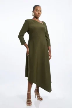 Karen Millen Plus Size Figure Form Bandage Asymmetric Knit Midaxi Dress olive Outlet
