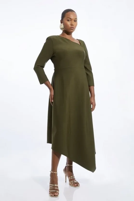 Karen Millen Plus Size Figure Form Bandage Asymmetric Knit Midaxi Dress olive Outlet