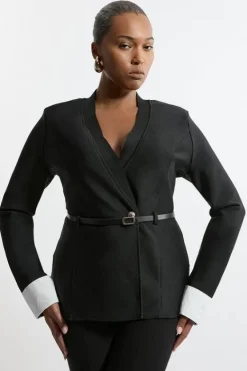 Karen Millen Plus Size Figure Form Bandage Knit Woven Cuff And Belted Jacket black Outlet