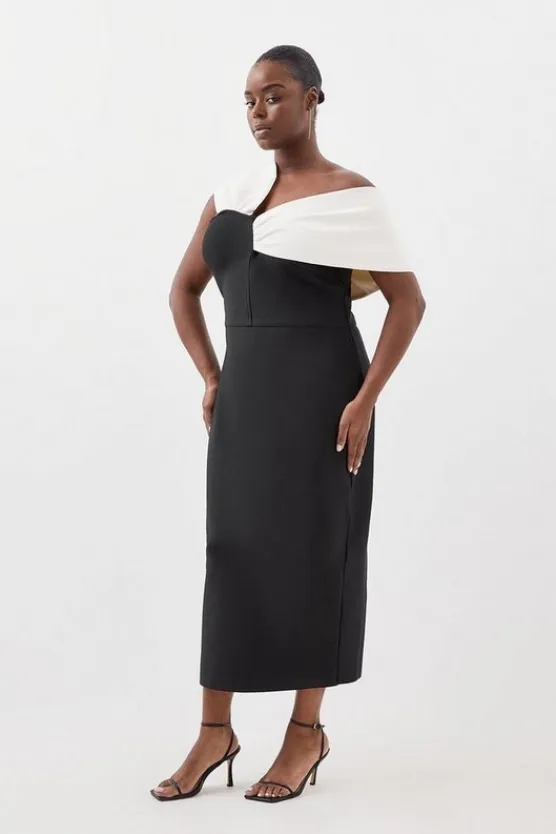 Karen Millen Plus Size Figure Form Bandage Knit Asymmetric Strap Midi Dress black Outlet