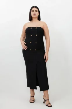 Karen Millen Plus Size Figure Form Bandage Button Bandeau Midi Dress black Discount