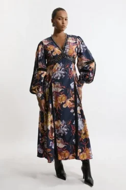 Karen Millen Plus Size Studded Lace Woven Maxi Dress floral New