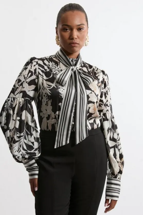 Karen Millen Plus Size Tie Neck Woven Blouse floral Best