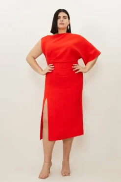 Karen Millen Plus Size Fluid Tailo Asymmetric Sleeve Midi Dress red Sale