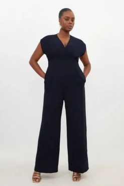 Karen Millen Plus Size Fluid Tailored Wide Leg Jumpsuit navy Hot