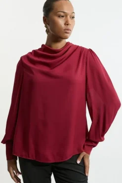Karen Millen Plus Size Georgette Woven Long Sleeved Blouse wine Outlet