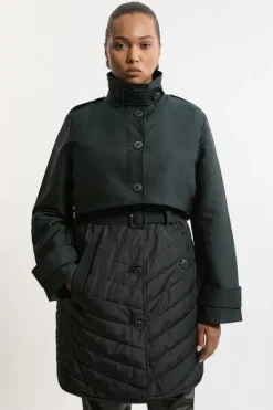 Karen Millen Plus Size Lightweight Padded Hybrid Short Trench Coat black New
