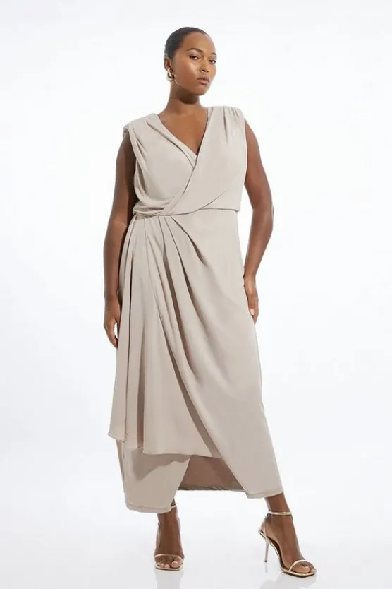 Karen Millen Plus Size OOTO Premium Viscose Jersey Draped Maxi Dress neutral Fashion