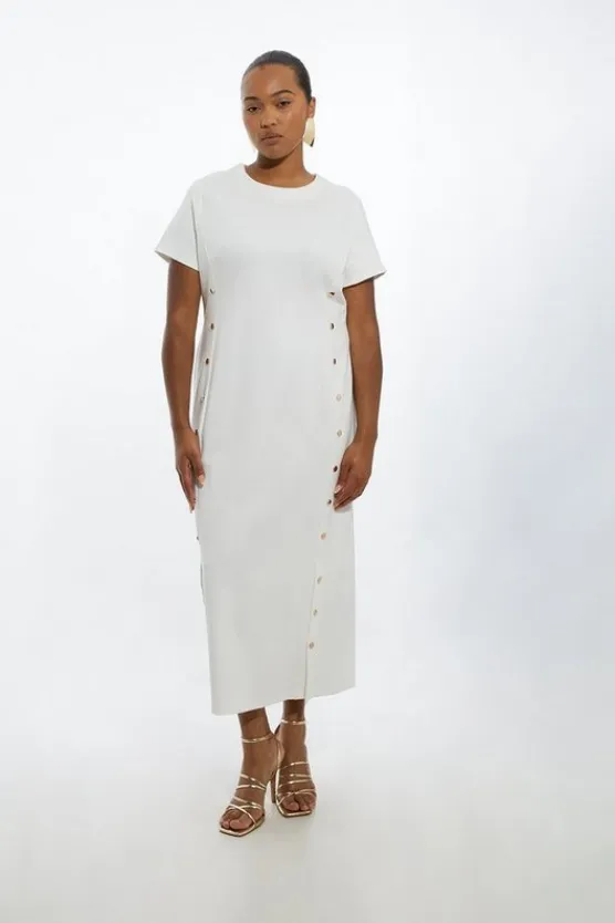 Karen Millen Plus Size Ponte Jersey Hardwear Detail Midi Dress ivory Clearance
