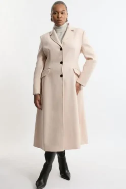 Karen Millen Plus Size Premium Italian Manteco Wool Full Skirted Tailored Midaxi Coat blush Fashion