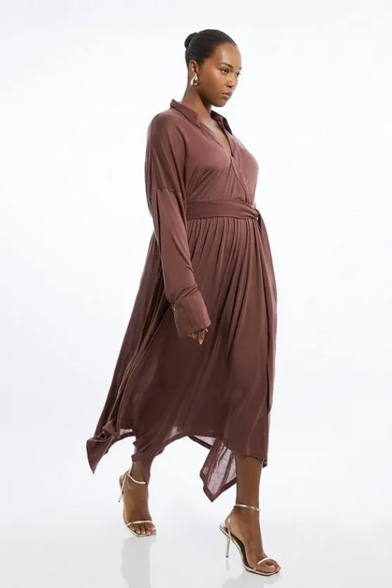 Karen Millen Plus Size Premium Tencel Jersey Waterfall Hem Midi Dress mauve Best