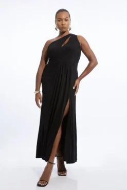 Karen Millen Plus Size Premium Viscose Jersey Bandeau Split Maxi Dress black Outlet