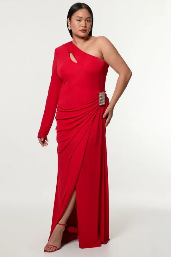 Karen Millen Plus Size Premium Viscose Jersey Hardware Maxi Dress red Discount