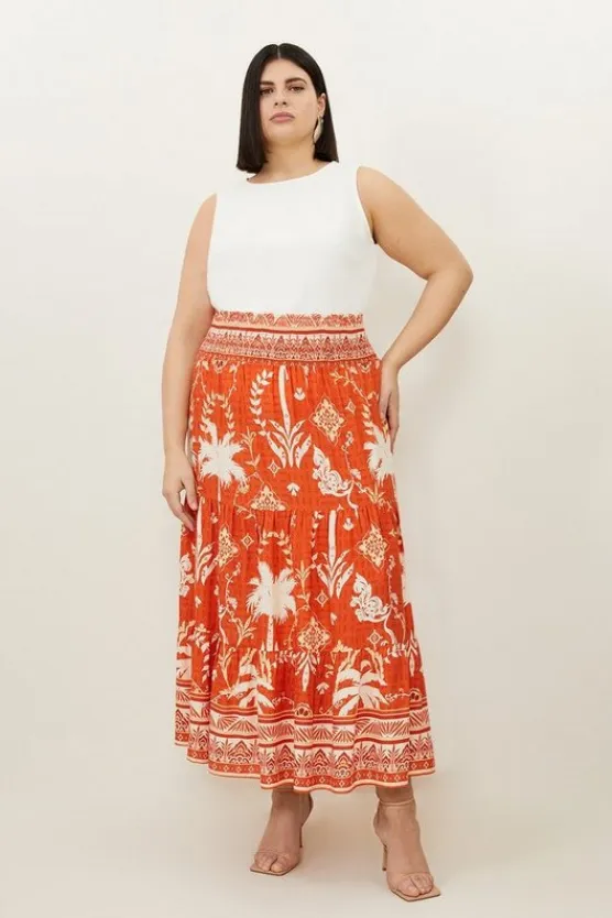 Karen Millen Plus Size Printed Viscose Woven Maxi Skirt orange Sale