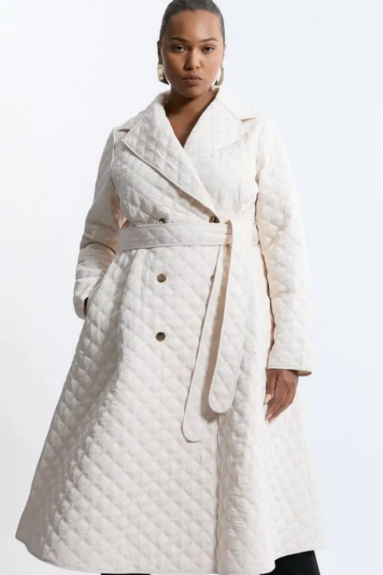 Karen Millen Plus Size Quilted Full Skirt Midi Coat cream Outlet