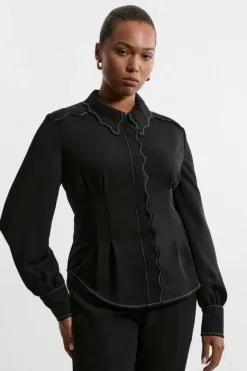 Karen Millen Plus Size Scallop Trim Woven Crepe Blouse black Best