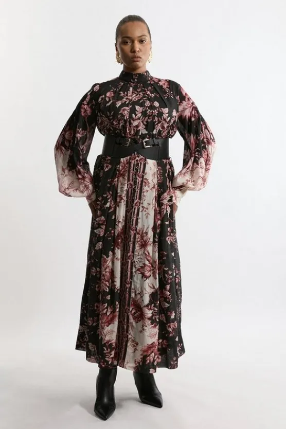 Karen Millen Plus Size Silk Cotton Border Print Woven Maxi Dress floral Sale