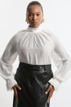Karen Millen Plus Size Soft Woven Organdie Tie Blouse ivory Online