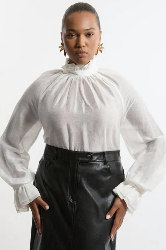Karen Millen Plus Size Soft Woven Organdie Tie Blouse ivory Online