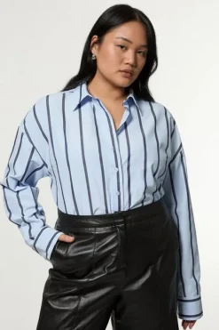 Karen Millen Plus Size Stripe Cotton Oversize Tailored Essential Shirt paleblue Hot