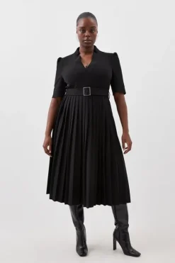 Karen Millen Plus Size Structured Crepe Forever Pleat Dress black Sale