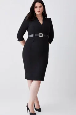 Karen Millen Plus Size Structured Crepe Forever Midi Dress black Discount