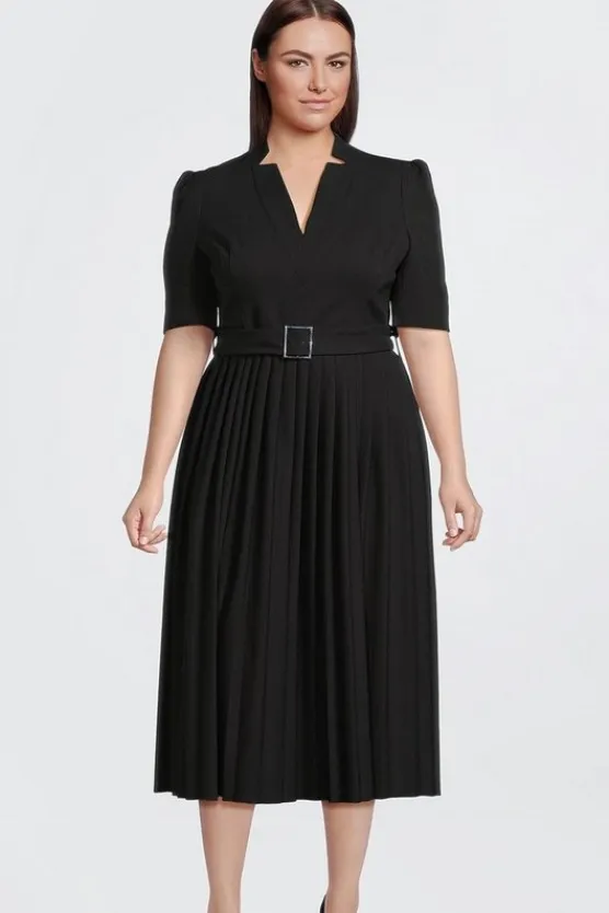 Karen Millen Plus Size Structured Crepe Forever Pleat Dress black Clearance