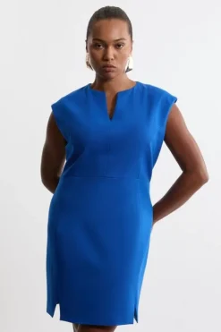 Karen Millen Plus Size Structured Crepe Tailored Full Skirted Belted Midi Dress cobalt Outlet