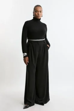 Karen Millen Plus Size Tailored Crepe Pleat Detail Wide Leg Pants black Outlet