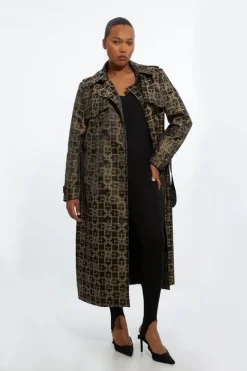 Karen Millen Plus Size Tailored Double Breasted Belted Trench Coat chocolate Best