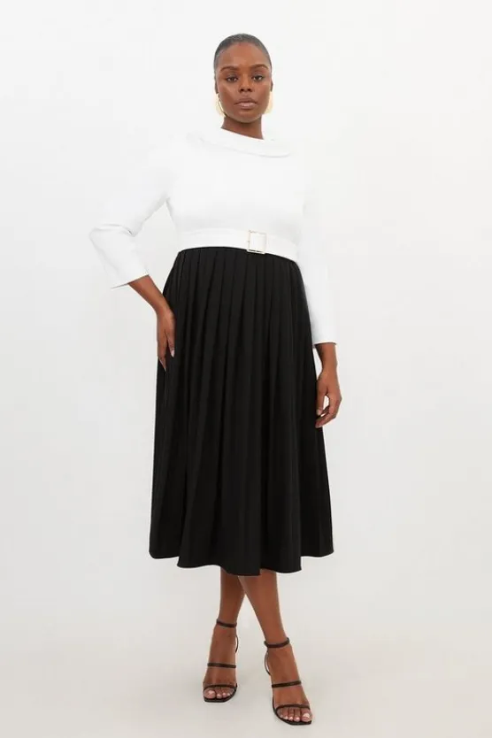 Karen Millen Plus Size Tailored Structured Crepe Turtleneck Pleated Dress mono Online