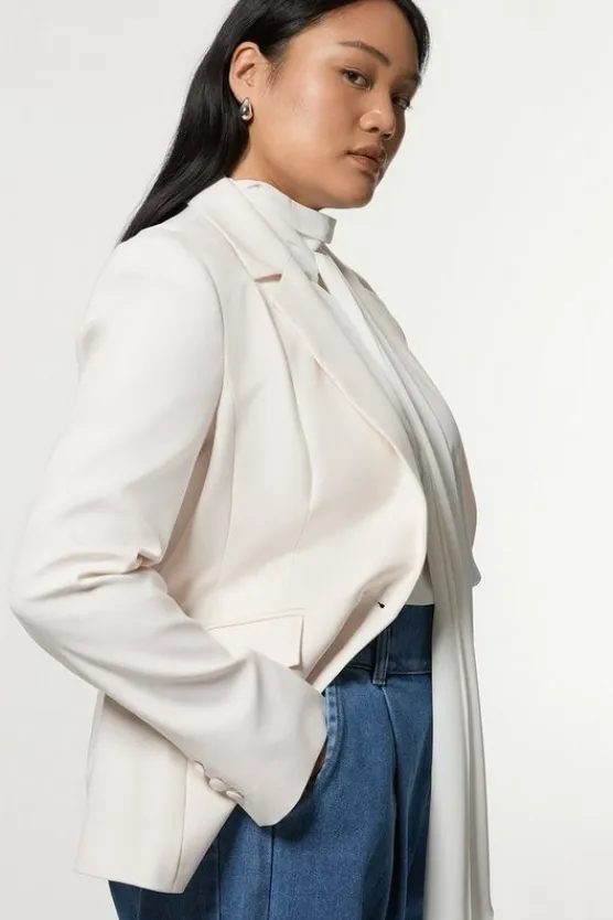 Karen Millen Plus Size Tailored Twill Single Breasted Jacket cream Fashion