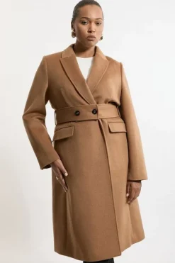 Karen Millen Plus Size Tailored Wool Blend Belted Midi Coat camel Outlet