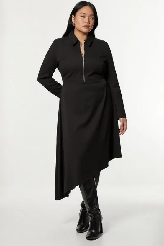 Karen Millen Plus Size Technical Crepe Tailored Metal Zip Detail High Low Midi Dress black Hot