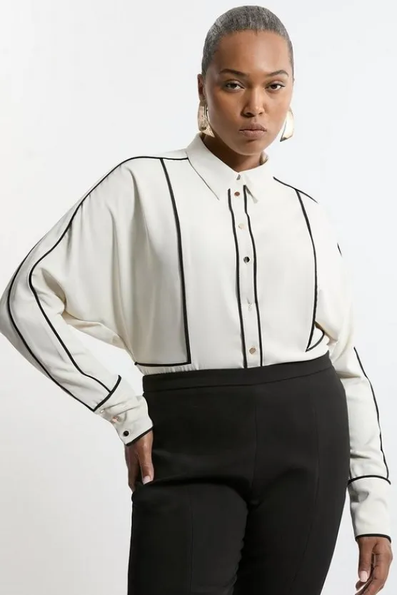 Karen Millen Plus Size Twill Contrast Piping Woven Shirt neutral Hot