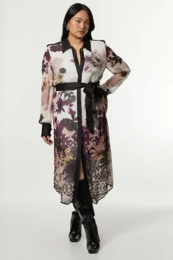 Karen Millen Plus Size Viscose Georgette Border Print Woven Midi Shirt Dress neutral Outlet
