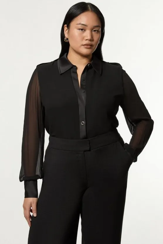 Karen Millen Plus Size Viscose Georgette Woven Shirt black New