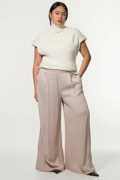 Karen Millen Plus Size Viscose Satin Wide Leg Woven Pants silver Clearance