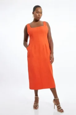 Karen Millen Plus Size Viscose Tencel Tailo Square Neck Pencil Maxi Dress red Best
