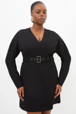 Karen Millen Plus Size V Neck Belted Ponte Jersey Mini Dress black Sale