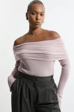 Karen Millen Plus Size Wool Blend Ballet Off The Shoulder Knit Top mauve New