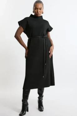 Karen Millen Plus Size Wool Blend Cosy Knit Belted Midaxi Dress black Online