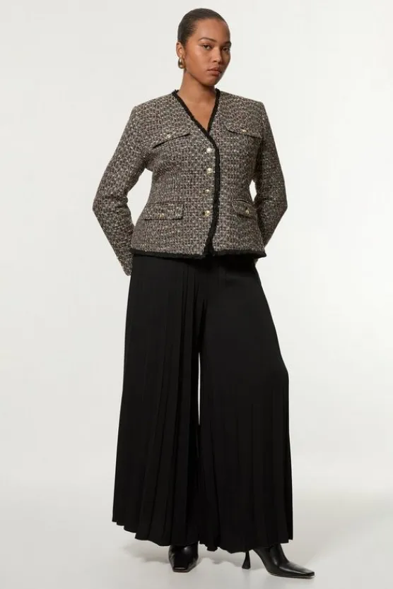 Karen Millen Plus Size Wool Mix Boucle Tailored Blazer Jumpsuit multi Fashion