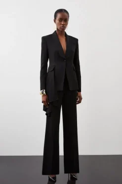 Karen Millen Polished Viscose Drape Side Single Breasted Tailored Jacket & Trouser Set black Sale