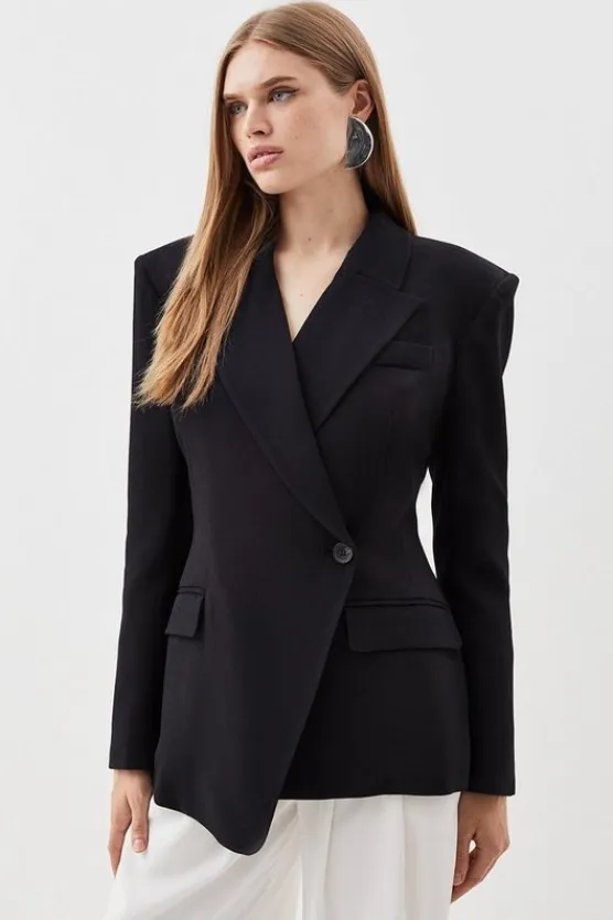 Karen Millen Polished Viscose Strong Shoulder Tailored Blazer & Trouser Set ivory Fashion