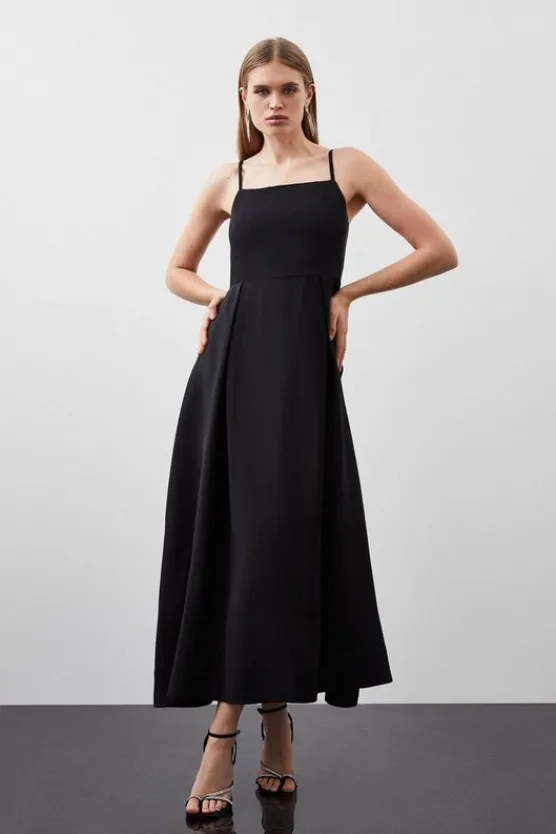 Karen Millen Polished Viscose Tailored Full Skirt Midi Dress black Fashion