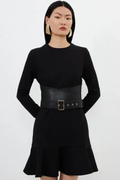 Karen Millen Ponte And Pu Mix Buckle Detail Mini Dress black Fashion