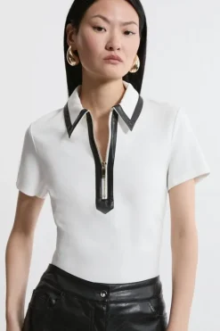 Karen Millen Ponte And Pu Zip Detail Top ivory Discount
